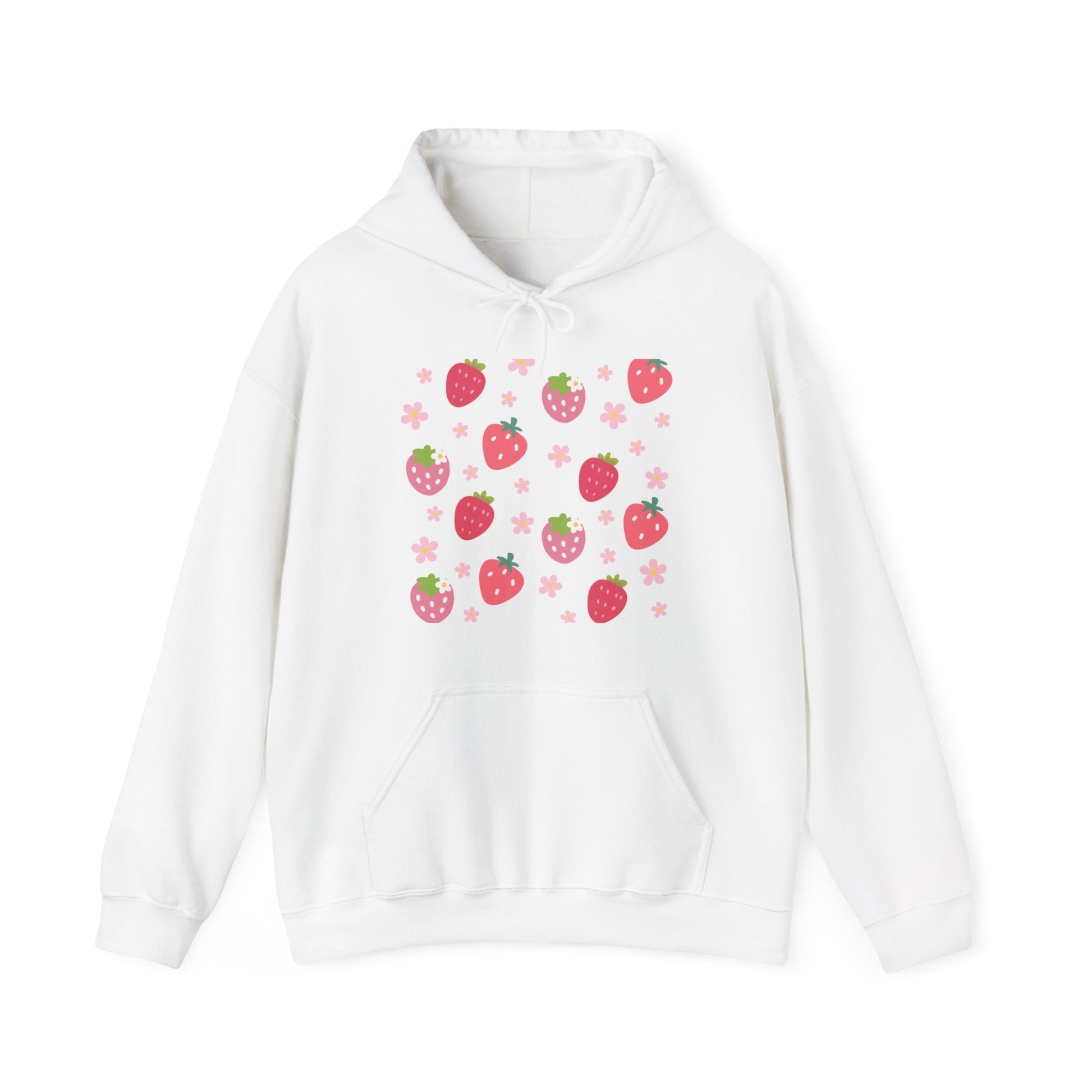 Strawberries and Daisies Hoodie Cute Strawberry Fruit Hooded Sweatshirt Pink and Red Strawberry Daisy - Hoodie - Kristine Celestine