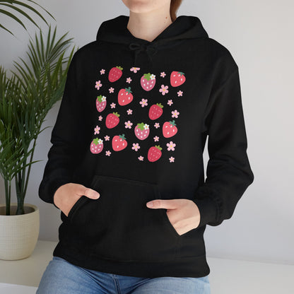 Strawberries and Daisies Hoodie Cute Strawberry Fruit Hooded Sweatshirt Pink and Red Strawberry Daisy - Hoodie - Kristine Celestine