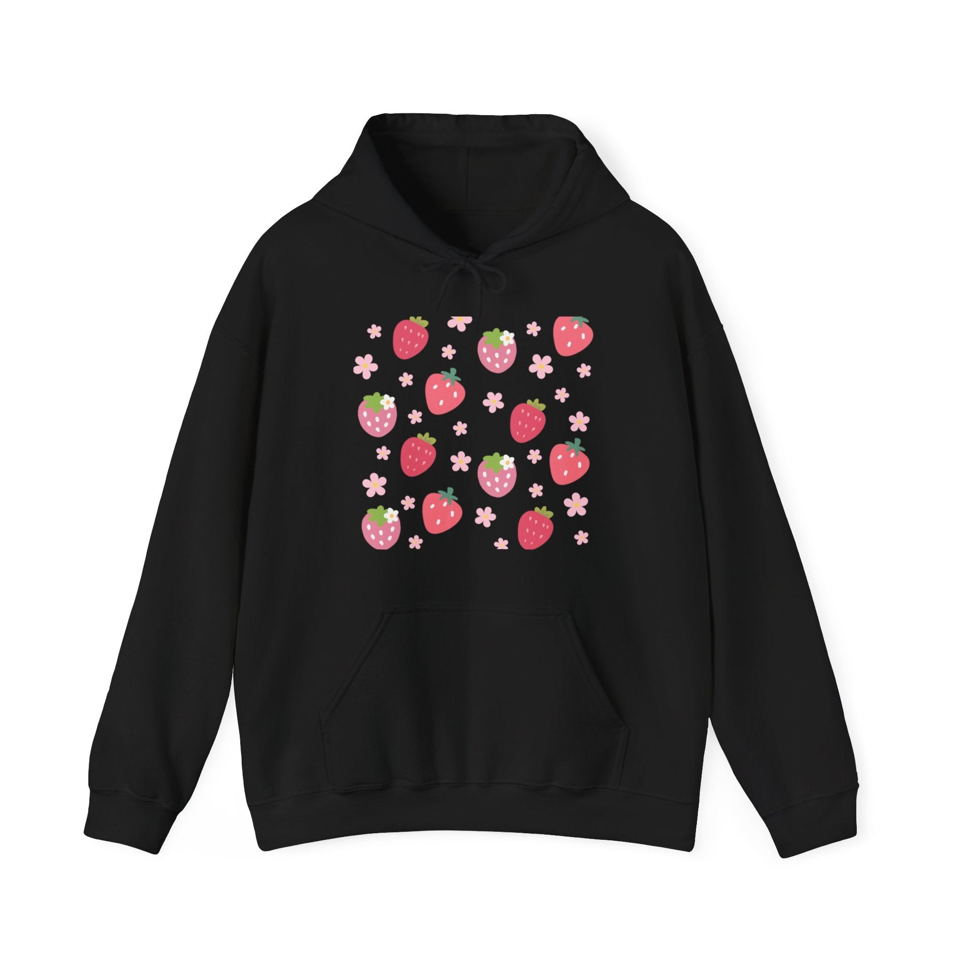 Strawberries and Daisies Hoodie Cute Strawberry Fruit Hooded Sweatshirt Pink and Red Strawberry Daisy - Hoodie - Kristine Celestine