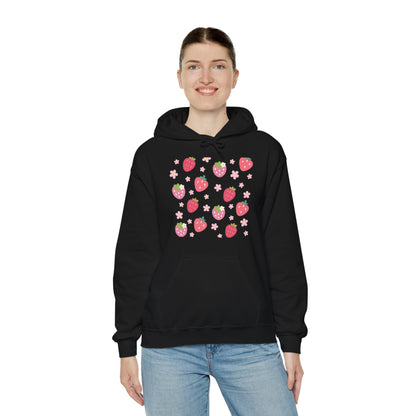 Strawberries and Daisies Hoodie Cute Strawberry Fruit Hooded Sweatshirt Pink and Red Strawberry Daisy - Hoodie - Kristine Celestine