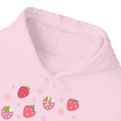 Strawberries and Daisies Hoodie Cute Strawberry Fruit Hooded Sweatshirt Pink and Red Strawberry Daisy - Hoodie - Kristine Celestine