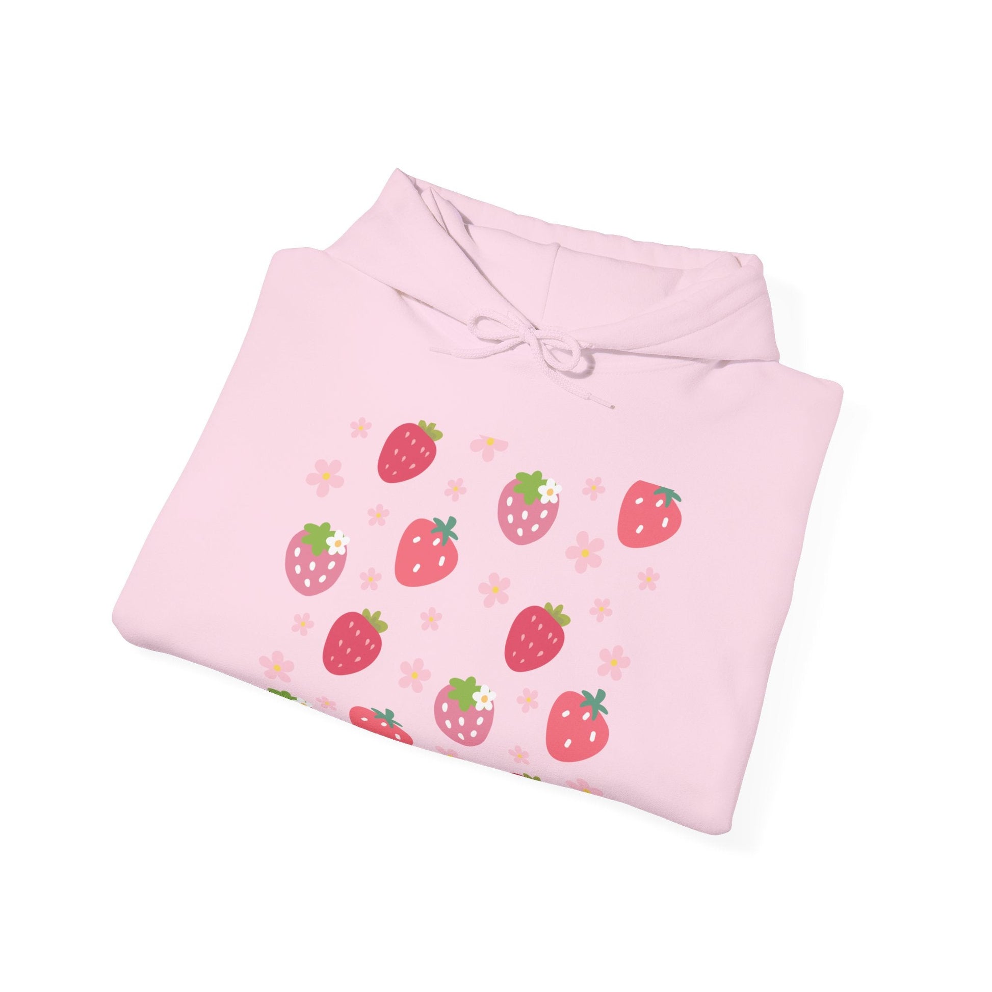 Strawberries and Daisies Hoodie Cute Strawberry Fruit Hooded Sweatshirt Pink and Red Strawberry Daisy - Hoodie - Kristine Celestine