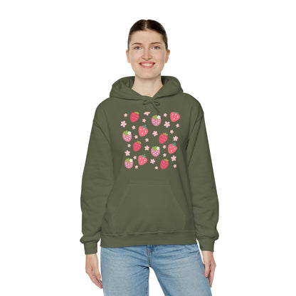 Strawberries and Daisies Hoodie Cute Strawberry Fruit Hooded Sweatshirt Pink and Red Strawberry Daisy - Hoodie - Kristine Celestine