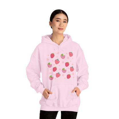 Strawberries and Daisies Hoodie Cute Strawberry Fruit Hooded Sweatshirt Pink and Red Strawberry Daisy - Hoodie - Kristine Celestine