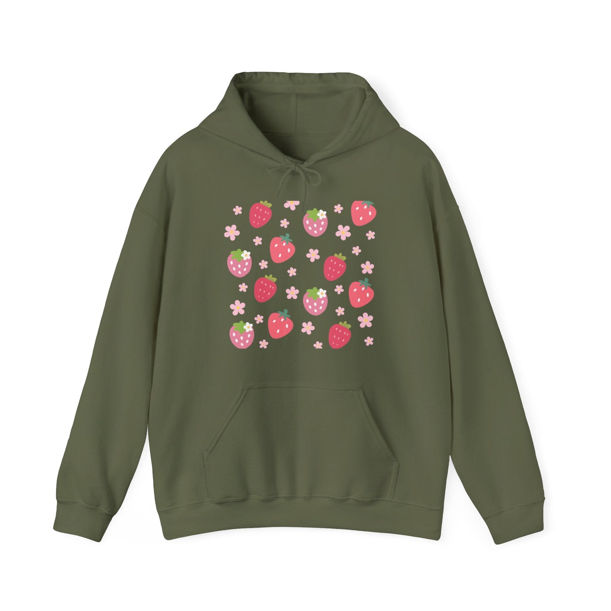 Strawberries and Daisies Hoodie Cute Strawberry Fruit Hooded Sweatshirt Pink and Red Strawberry Daisy - Hoodie - Kristine Celestine