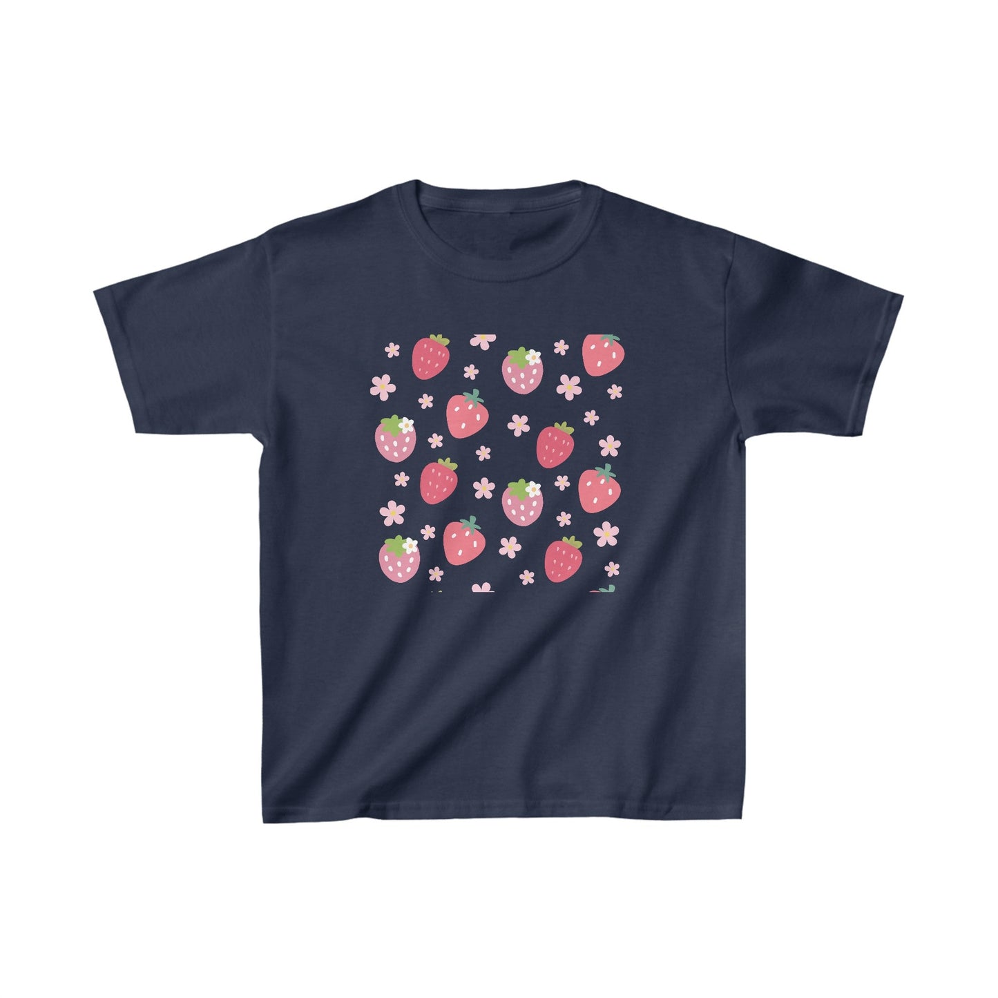 Strawberries and Daisies Kids Cotton Tee Cute Strawberry Childrens Shirt Casual Pink and Red Fruit TShirt - Kids clothes - Kristine Celestine