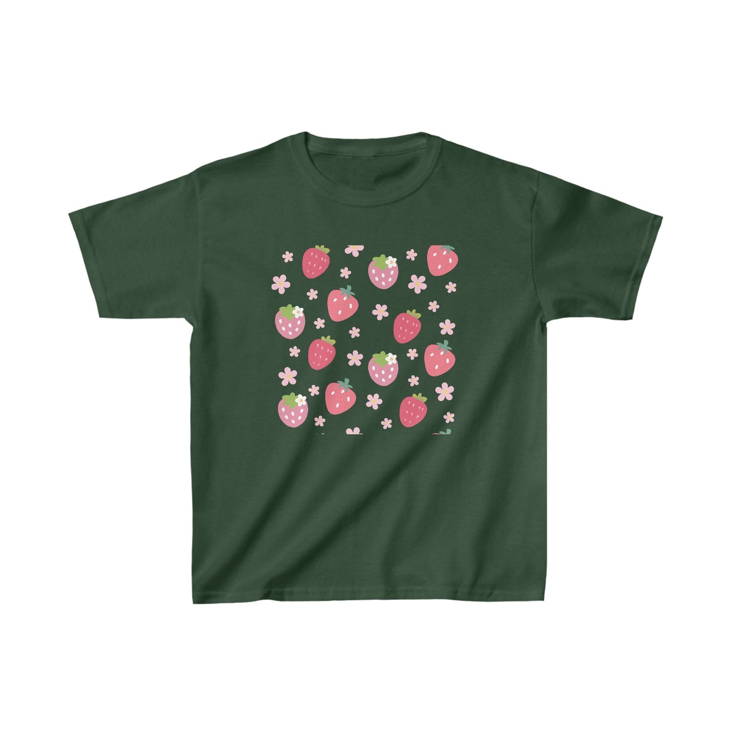 Strawberries and Daisies Kids Cotton Tee Cute Strawberry Childrens Shirt Casual Pink and Red Fruit TShirt - Kids clothes - Kristine Celestine