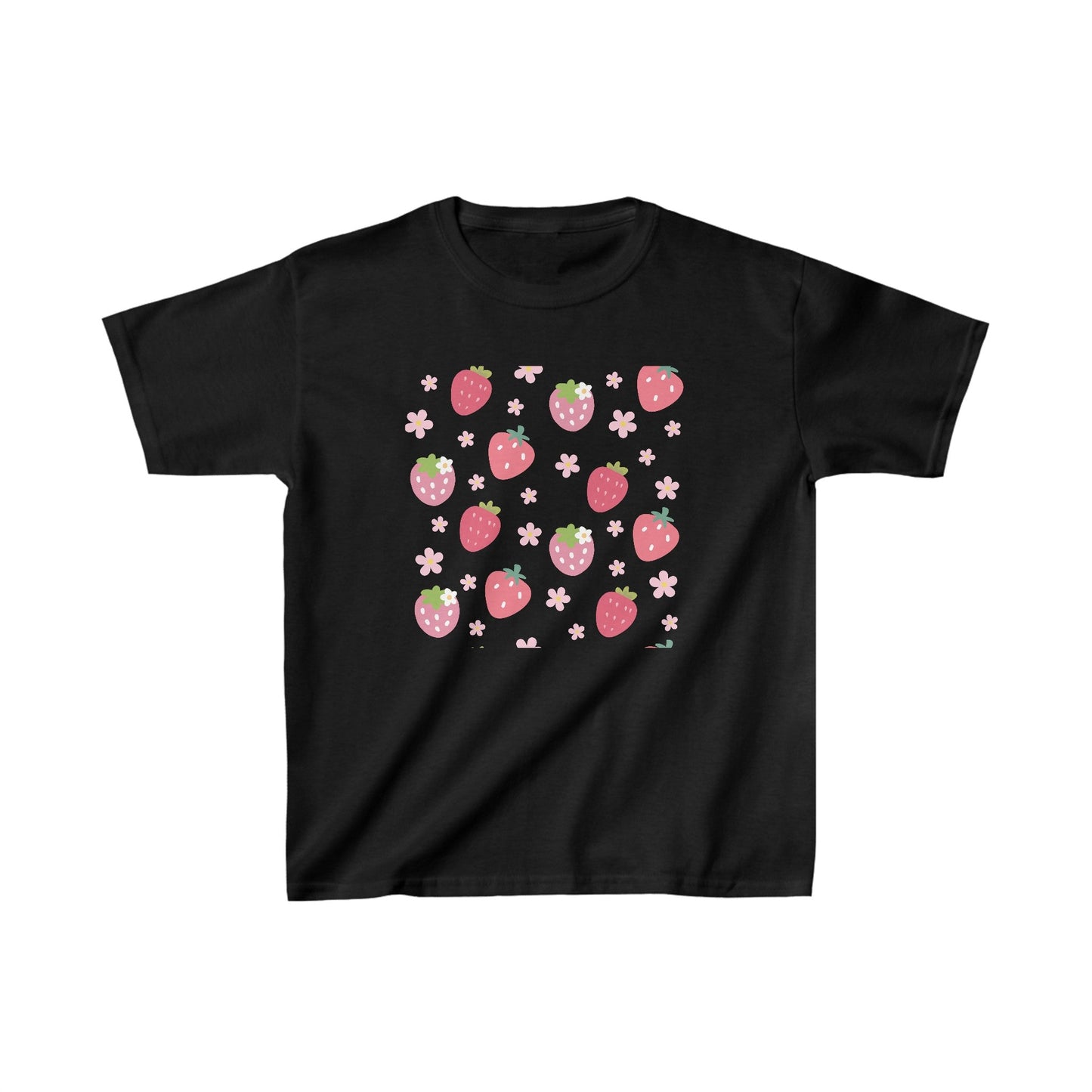 Strawberries and Daisies Kids Cotton Tee Cute Strawberry Childrens Shirt Casual Pink and Red Fruit TShirt - Kids clothes - Kristine Celestine