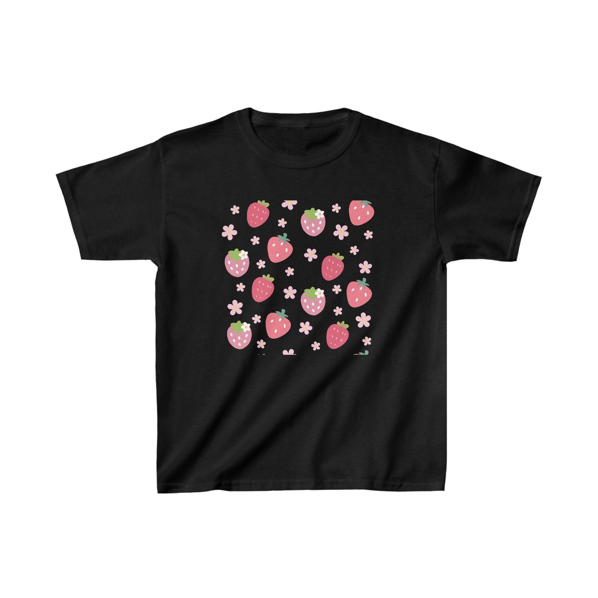 Strawberries and Daisies Kids Cotton Tee Cute Strawberry Childrens Shirt Casual Pink and Red Fruit TShirt - Kids clothes - Kristine Celestine