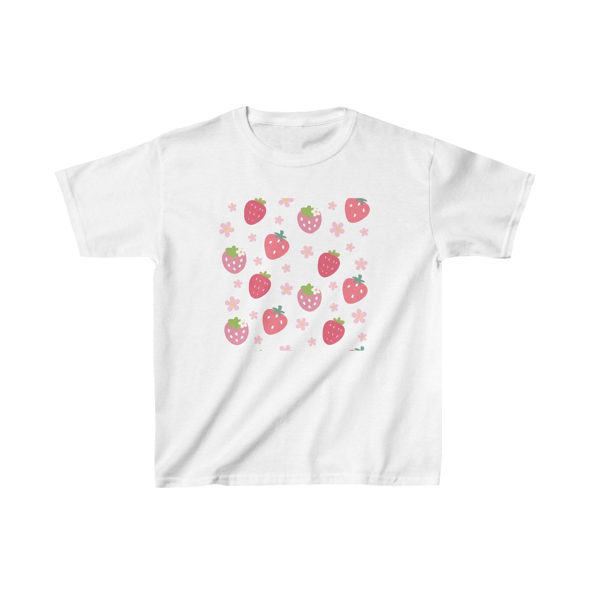 Strawberries and Daisies Kids Cotton Tee Cute Strawberry Childrens Shirt Casual Pink and Red Fruit TShirt - Kids clothes - Kristine Celestine