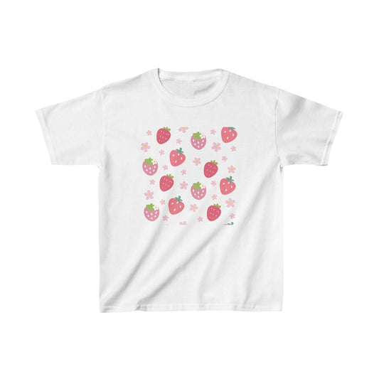 Strawberries and Daisies Kids Cotton Tee Cute Strawberry Childrens Shirt Casual Pink and Red Fruit TShirt - Kids clothes - Kristine Celestine