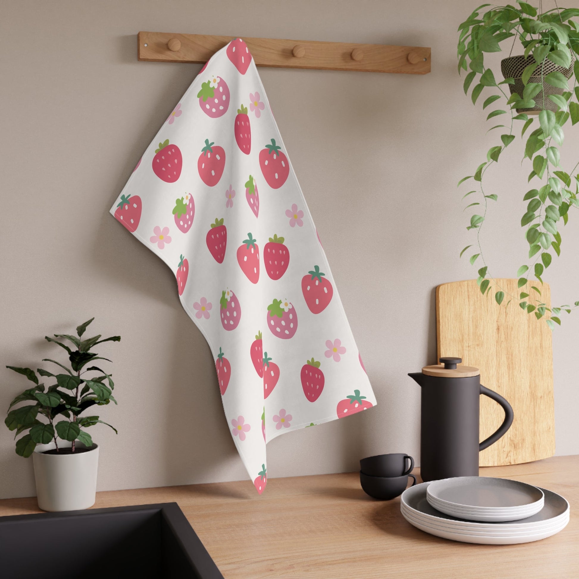 Strawberries and Daisies Kitchen Towel - Kitchen Towel - Kristine Celestine