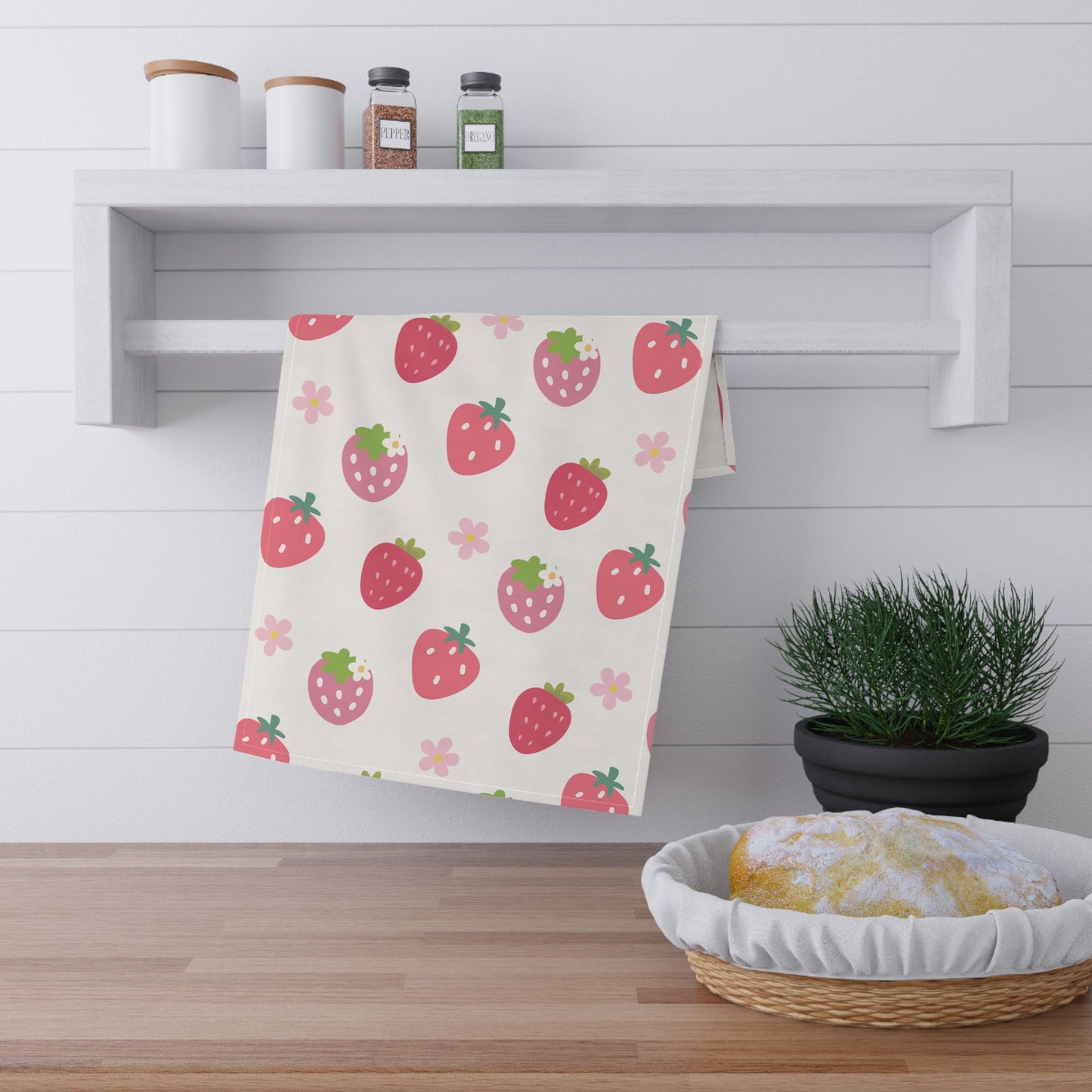 Strawberries and Daisies Kitchen Towel - Kitchen Towel - Kristine Celestine