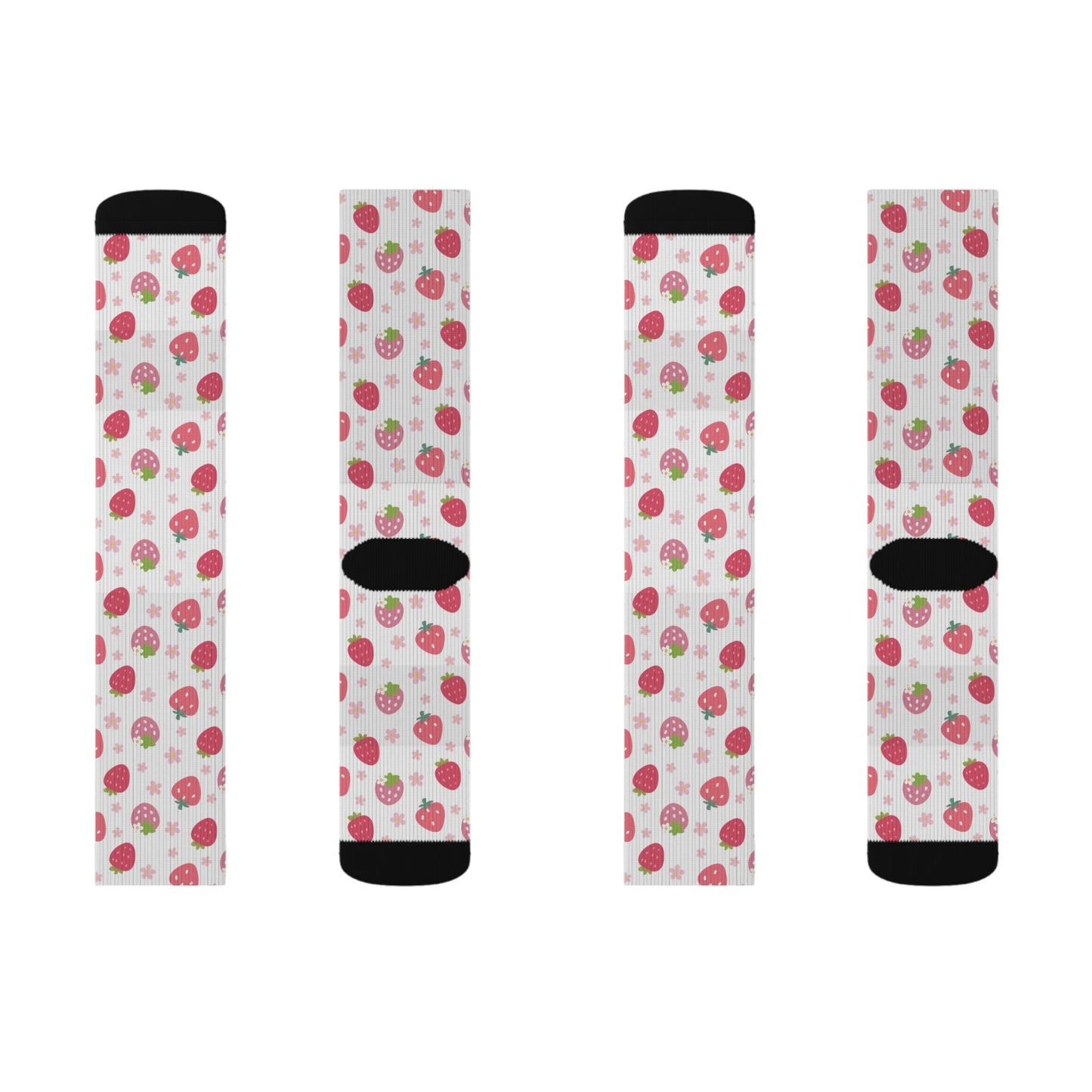 Strawberries and Daisies Socks Cute Comfy Cozy Pink and Red Sweet Strawberry Fruit Pattern Floral Daisy Crew Socks - Socks - Kristine Celestine