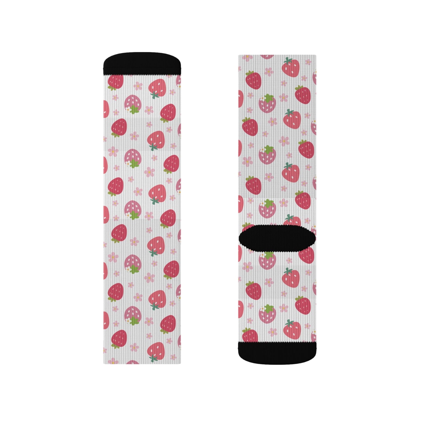 Strawberries and Daisies Socks Cute Comfy Cozy Pink and Red Sweet Strawberry Fruit Pattern Floral Daisy Crew Socks - Socks - Kristine Celestine