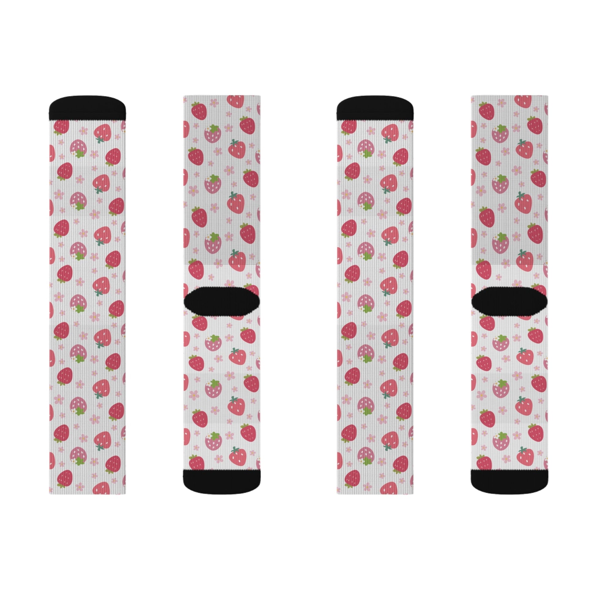 Strawberries and Daisies Socks Cute Comfy Cozy Pink and Red Sweet Strawberry Fruit Pattern Floral Daisy Crew Socks - Socks - Kristine Celestine