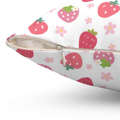 Strawberries and Daisies Square Pillow - Pillow - Kristine Celestine