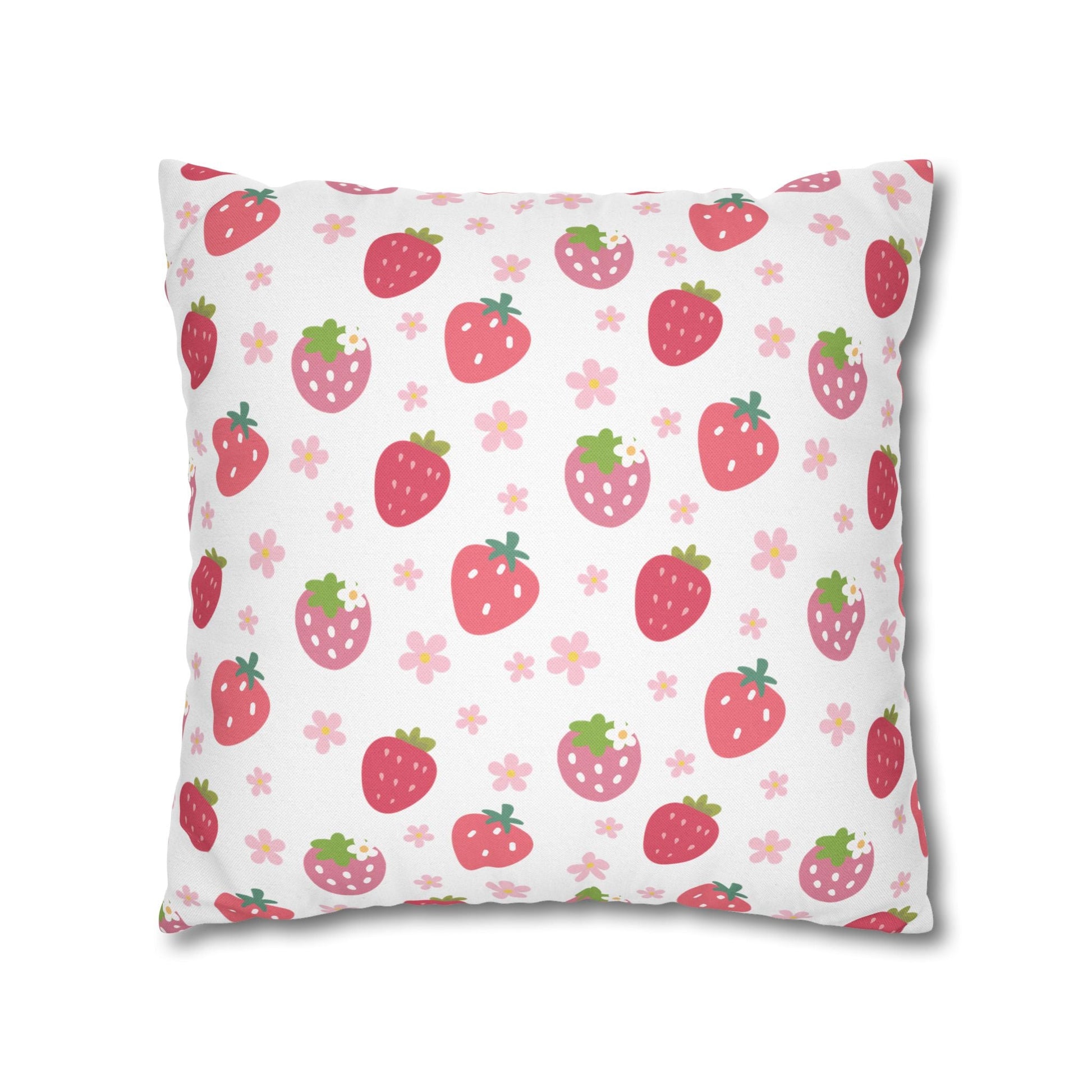 Strawberries and Daisies Square Pillowcase - Pillowcase - Kristine Celestine