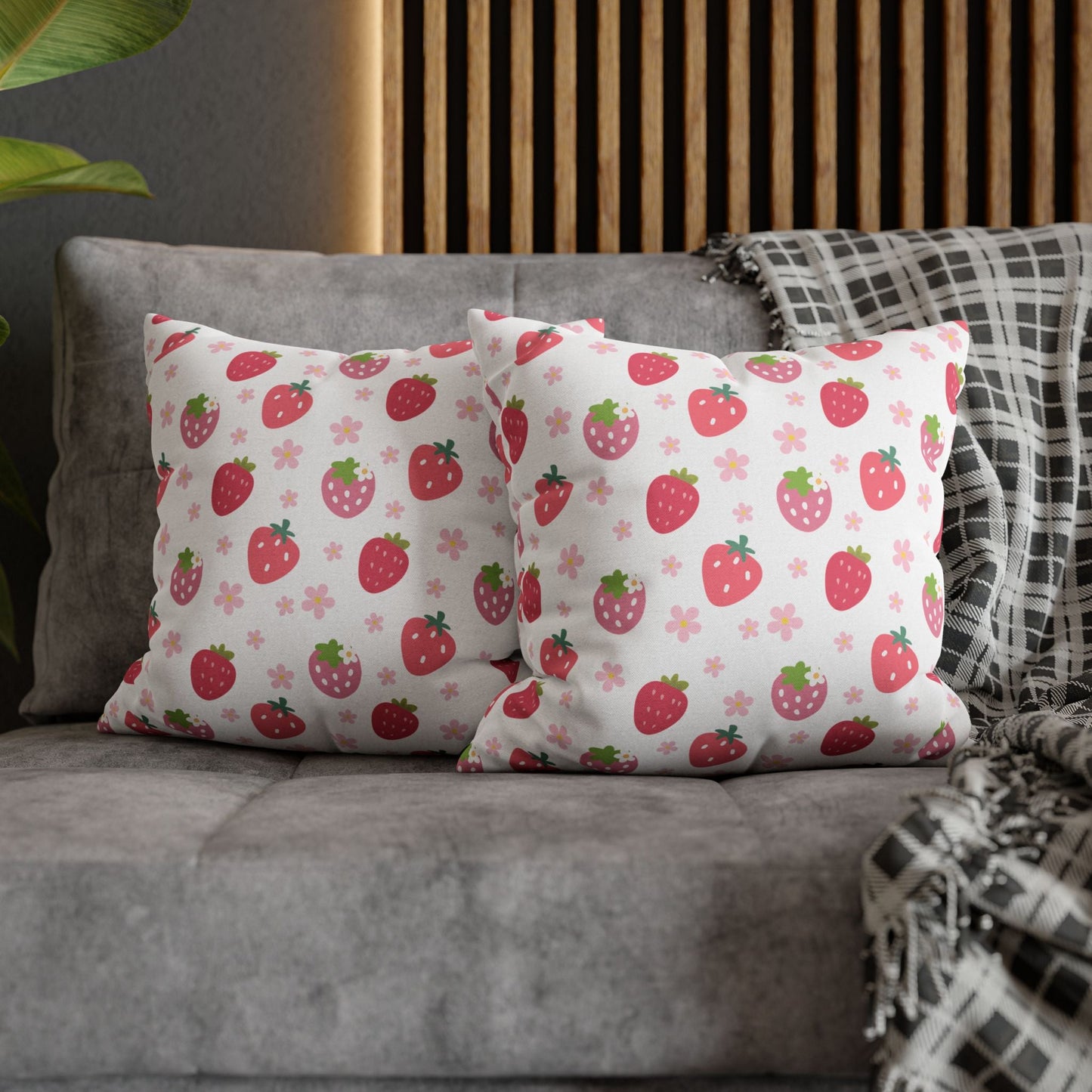 Strawberries and Daisies Square Pillowcase - Pillowcase - Kristine Celestine