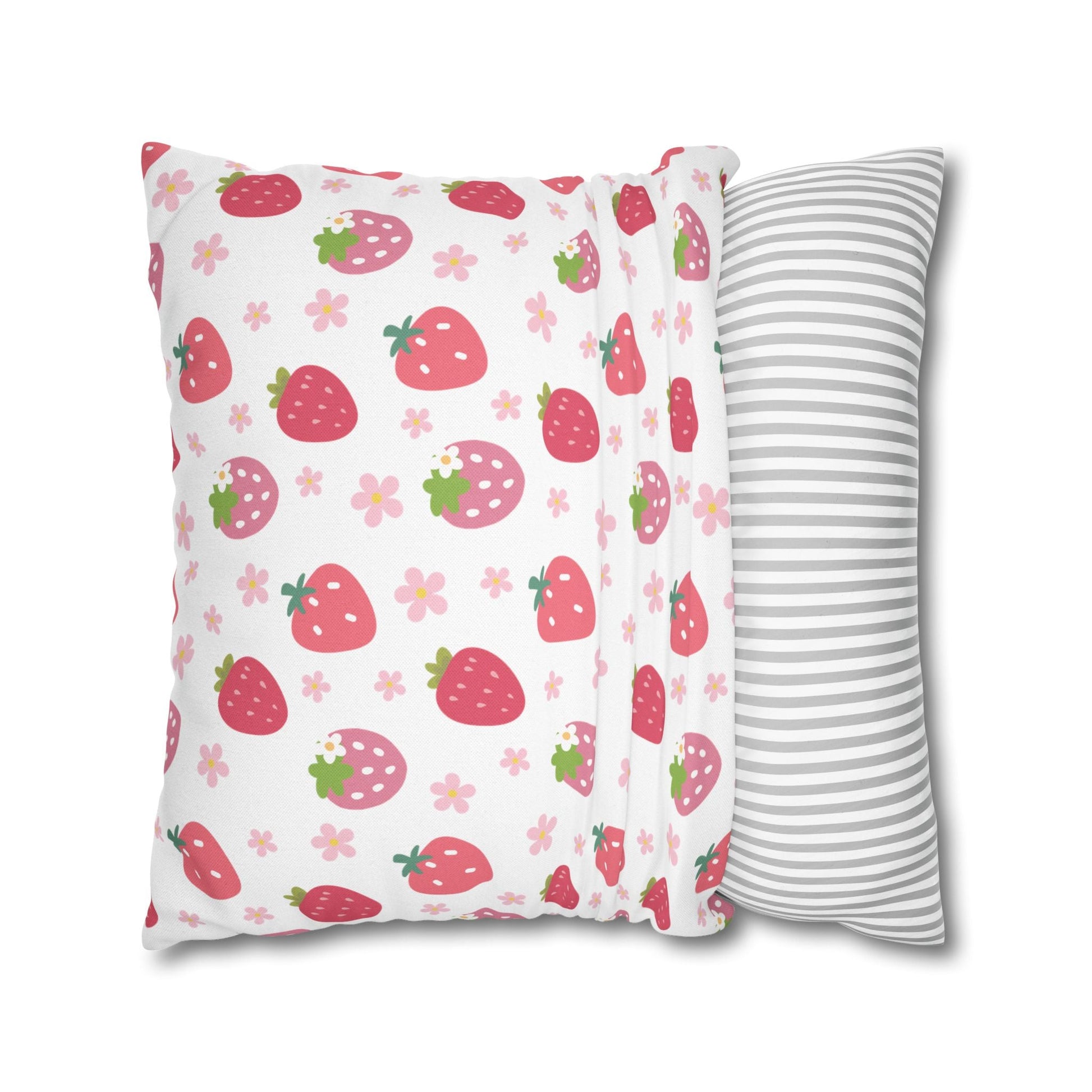 Strawberries and Daisies Square Pillowcase - Pillowcase - Kristine Celestine