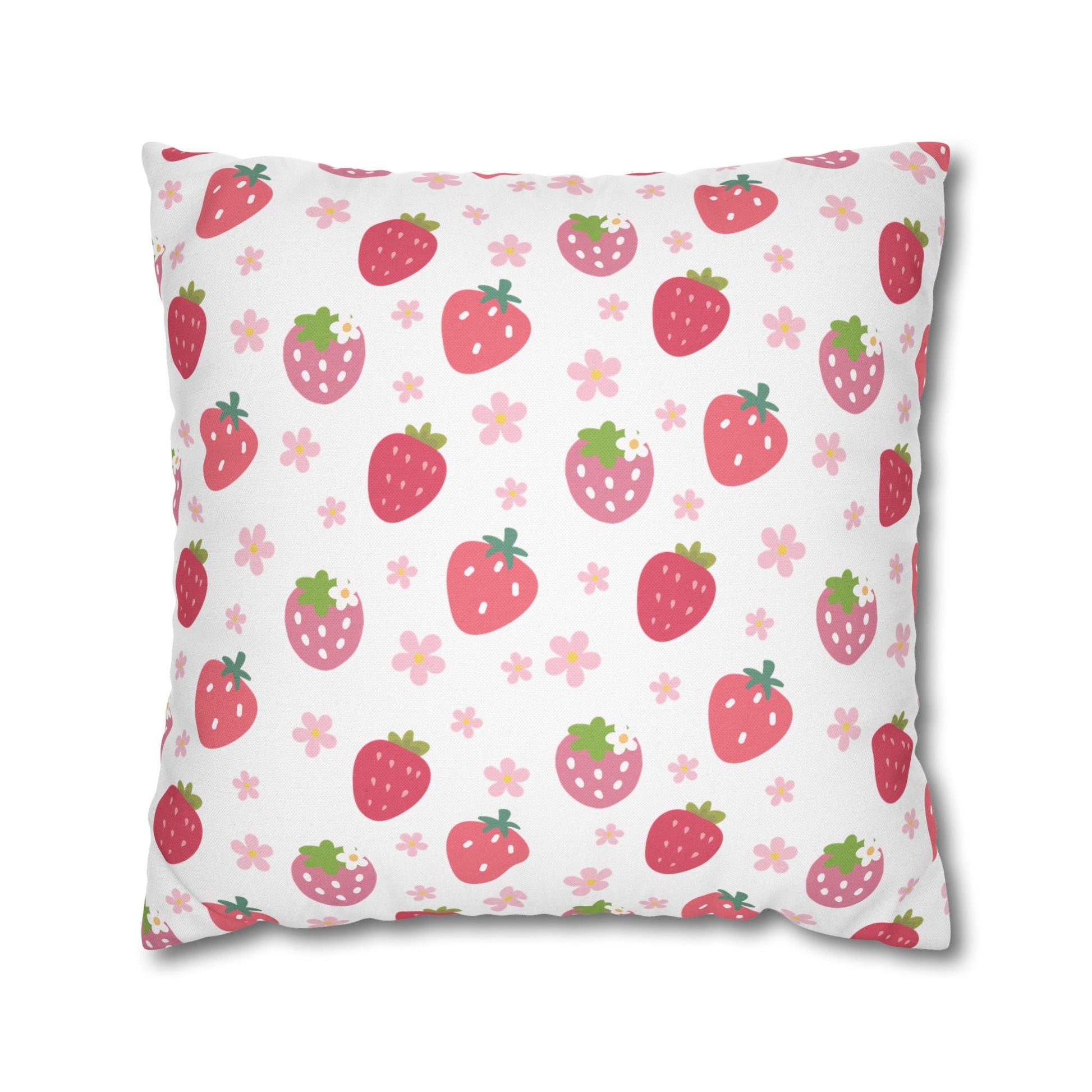 Strawberries and Daisies Square Pillowcase - Pillowcase - Kristine Celestine