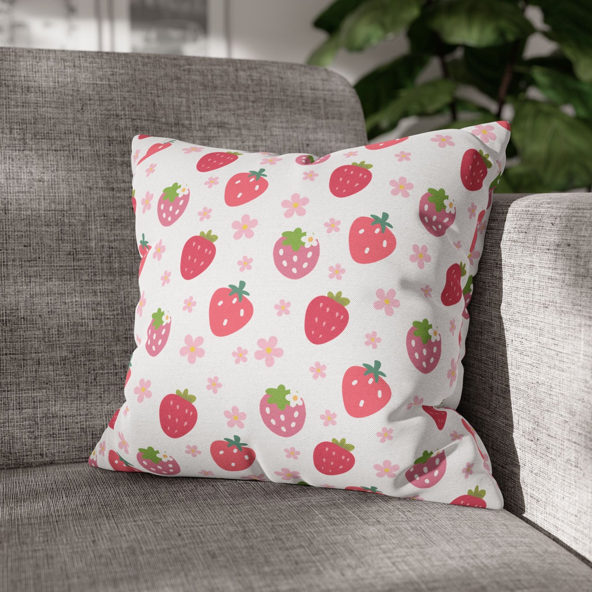 Strawberries and Daisies Square Pillowcase - Pillowcase - Kristine Celestine