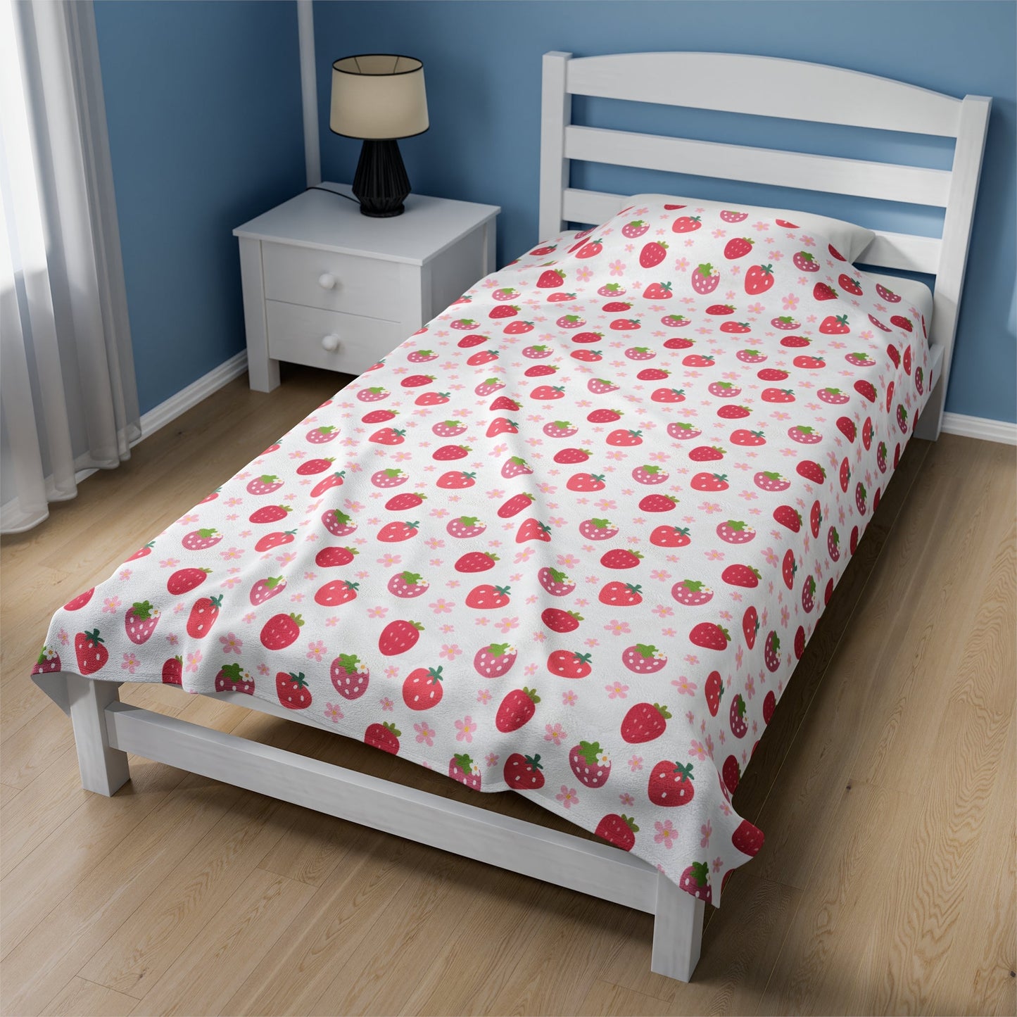 Strawberries and Daisies Velveteen Plush Blanket - Blanket - Kristine Celestine