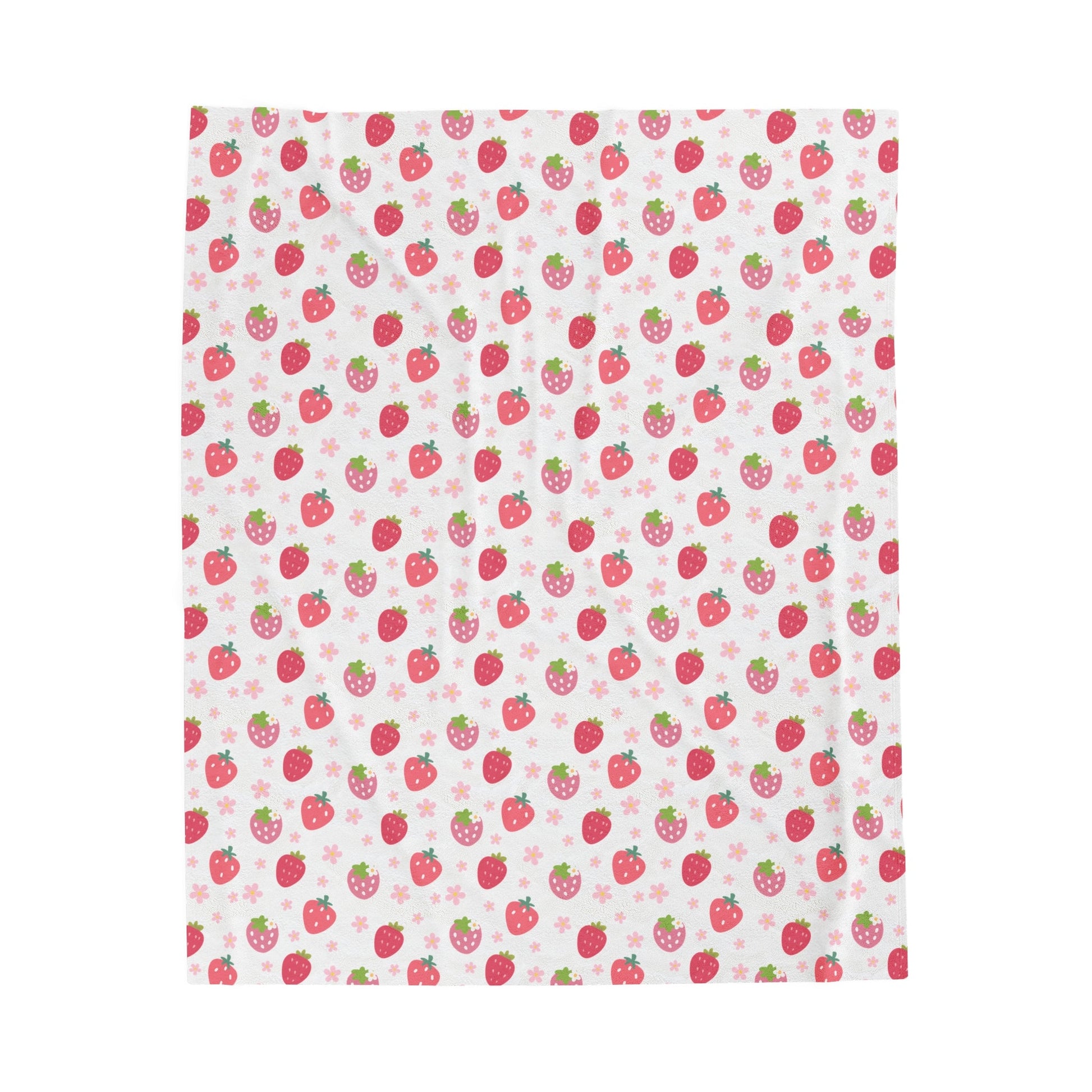 Strawberries and Daisies Velveteen Plush Blanket - Blanket - Kristine Celestine