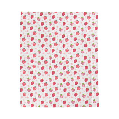 Strawberries and Daisies Velveteen Plush Blanket - Blanket - Kristine Celestine