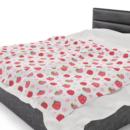 Strawberries and Daisies Velveteen Plush Blanket - Blanket - Kristine Celestine