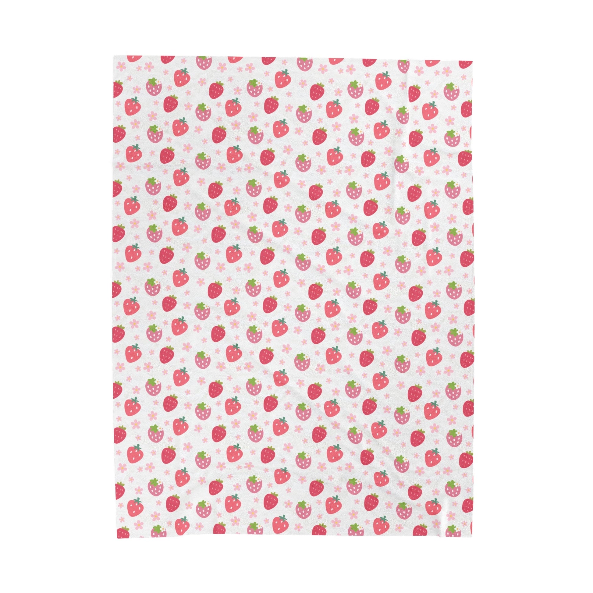 Strawberries and Daisies Velveteen Plush Blanket - Blanket - Kristine Celestine