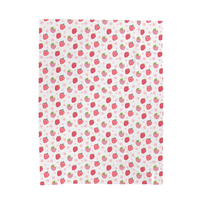 Strawberries and Daisies Velveteen Plush Blanket - Blanket - Kristine Celestine