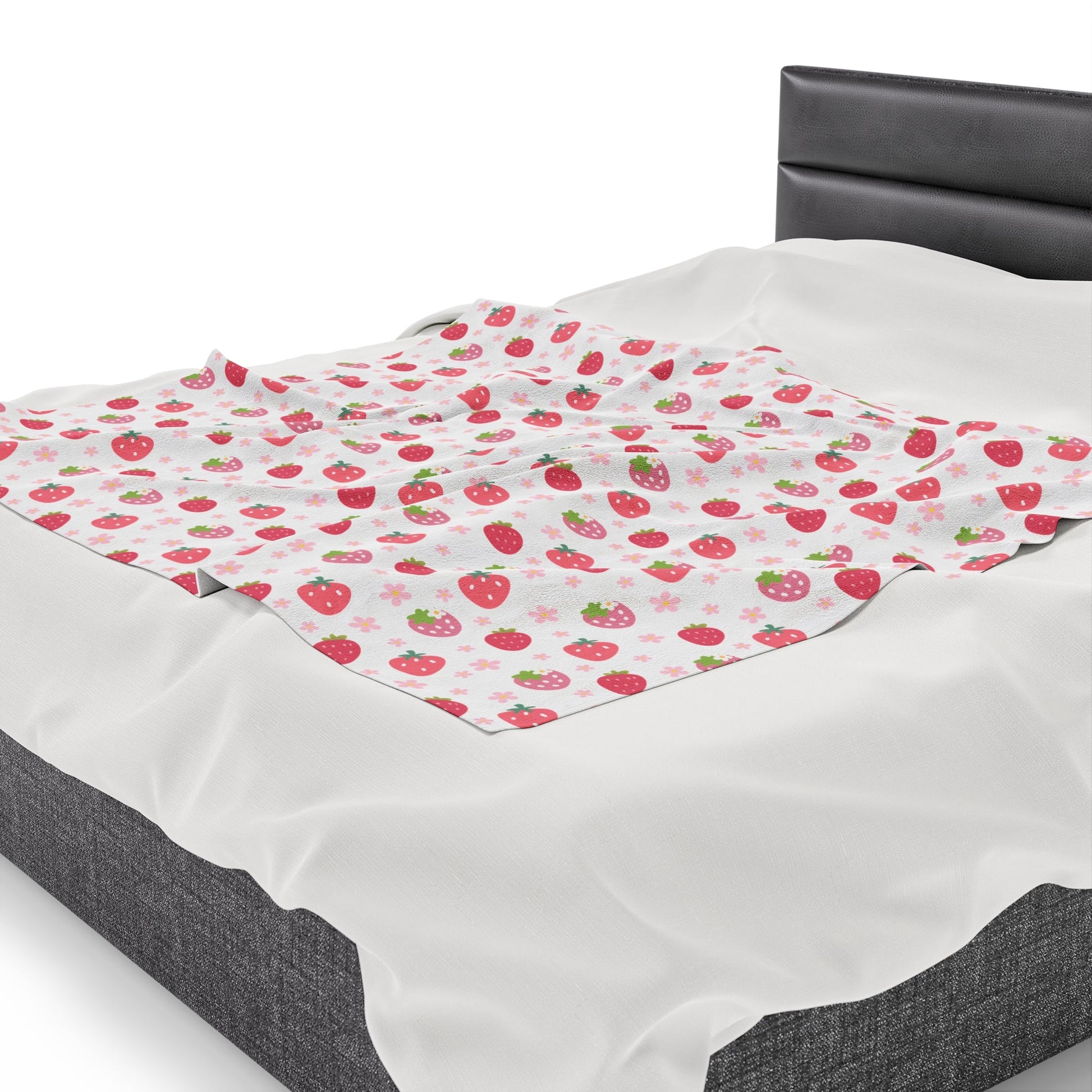 Strawberries and Daisies Velveteen Plush Blanket - Blanket - Kristine Celestine