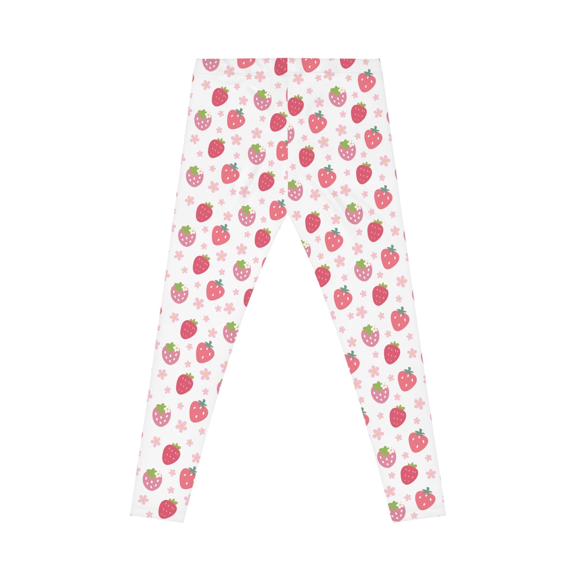 Strawberries and Daisies Women's Casual Leggings Cute Strawberry Fruit Pink and Red Daisy Flowers Exercise Attire Gym Leggings Yoga Pants - Leggings - Kristine Celestine