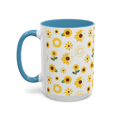 Sunflower Burst Accent Mug Pretty Yellow Ceramic Coffee Cup Summer Flower Tea Mug Floral Sunny Spring Tea Cup - Mug - Kristine Celestine