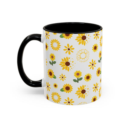 Sunflower Burst Accent Mug Pretty Yellow Ceramic Coffee Cup Summer Flower Tea Mug Floral Sunny Spring Tea Cup - Mug - Kristine Celestine