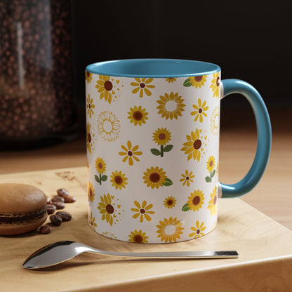 Sunflower Burst Accent Mug Pretty Yellow Ceramic Coffee Cup Summer Flower Tea Mug Floral Sunny Spring Tea Cup - Mug - Kristine Celestine