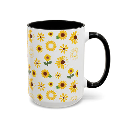 Sunflower Burst Accent Mug Pretty Yellow Ceramic Coffee Cup Summer Flower Tea Mug Floral Sunny Spring Tea Cup - Mug - Kristine Celestine