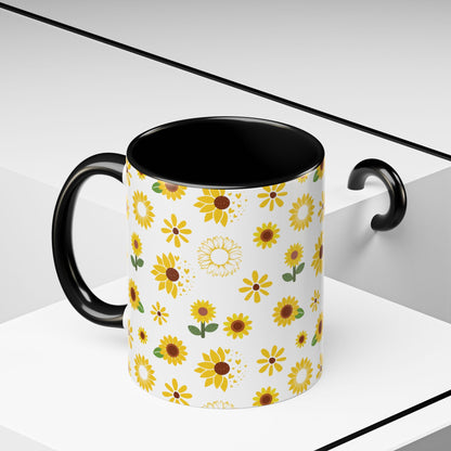 Sunflower Burst Accent Mug Pretty Yellow Ceramic Coffee Cup Summer Flower Tea Mug Floral Sunny Spring Tea Cup - Mug - Kristine Celestine