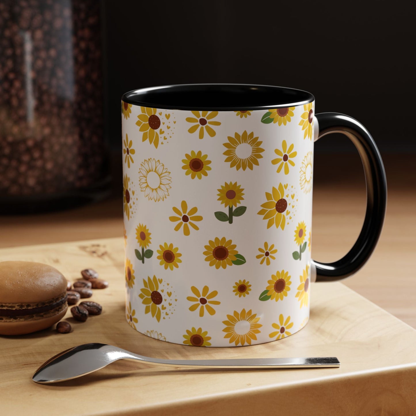 Sunflower Burst Accent Mug Pretty Yellow Ceramic Coffee Cup Summer Flower Tea Mug Floral Sunny Spring Tea Cup - Mug - Kristine Celestine