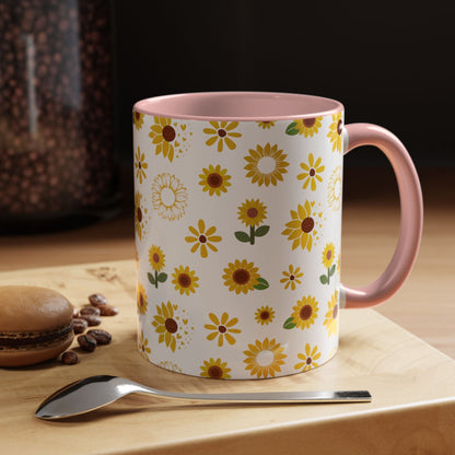 Sunflower Burst Accent Mug Pretty Yellow Ceramic Coffee Cup Summer Flower Tea Mug Floral Sunny Spring Tea Cup - Mug - Kristine Celestine