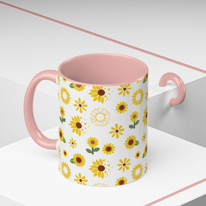 Sunflower Burst Accent Mug Pretty Yellow Ceramic Coffee Cup Summer Flower Tea Mug Floral Sunny Spring Tea Cup - Mug - Kristine Celestine