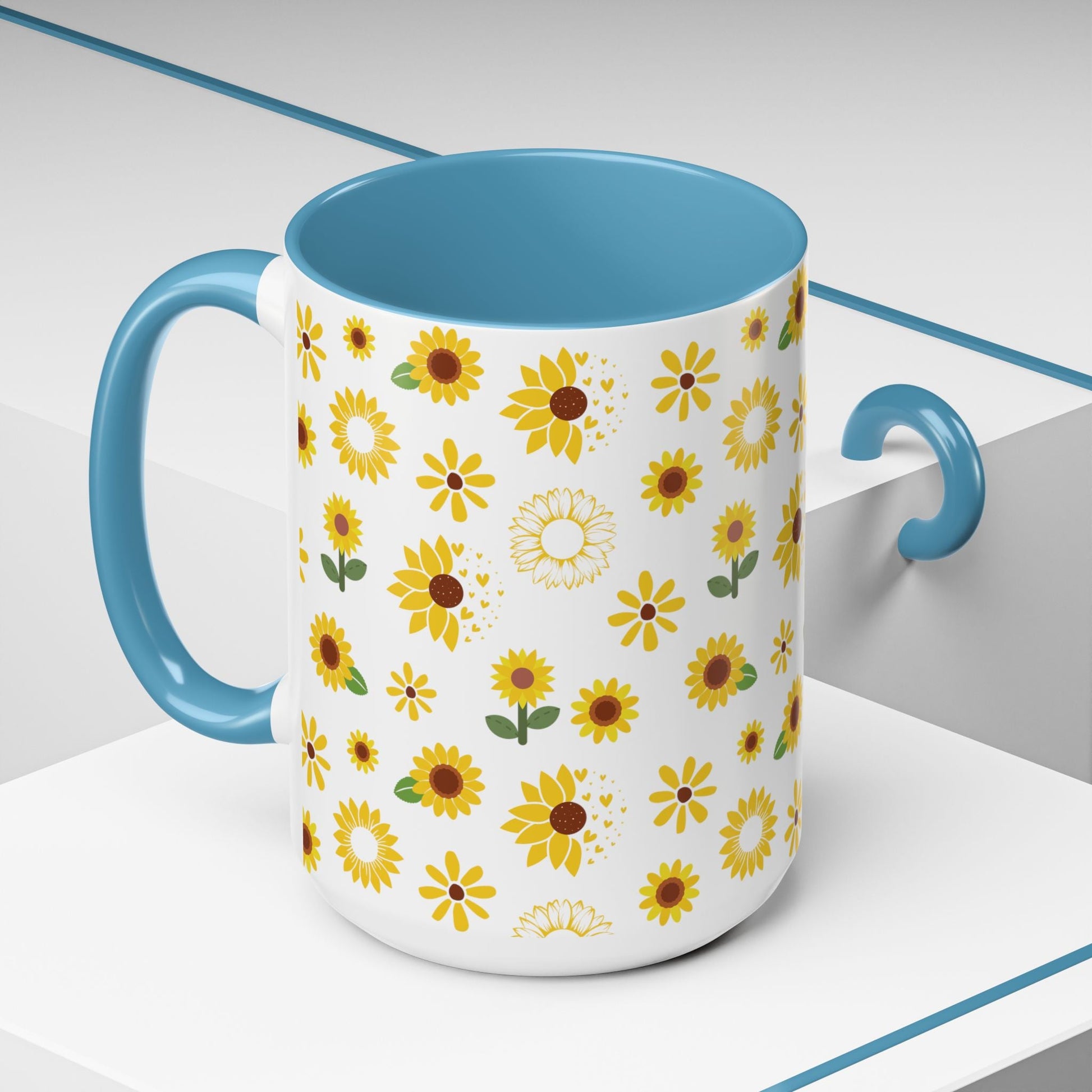 Sunflower Burst Accent Mug Pretty Yellow Ceramic Coffee Cup Summer Flower Tea Mug Floral Sunny Spring Tea Cup - Mug - Kristine Celestine