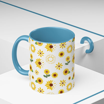 Sunflower Burst Accent Mug Pretty Yellow Ceramic Coffee Cup Summer Flower Tea Mug Floral Sunny Spring Tea Cup - Mug - Kristine Celestine