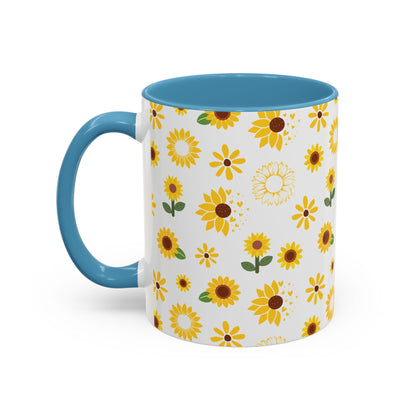 Sunflower Burst Accent Mug Pretty Yellow Ceramic Coffee Cup Summer Flower Tea Mug Floral Sunny Spring Tea Cup - Mug - Kristine Celestine