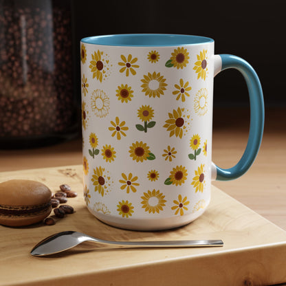 Sunflower Burst Accent Mug Pretty Yellow Ceramic Coffee Cup Summer Flower Tea Mug Floral Sunny Spring Tea Cup - Mug - Kristine Celestine