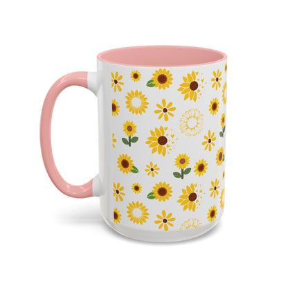 Sunflower Burst Accent Mug Pretty Yellow Ceramic Coffee Cup Summer Flower Tea Mug Floral Sunny Spring Tea Cup - Mug - Kristine Celestine