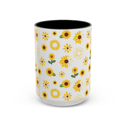 Sunflower Burst Accent Mug Pretty Yellow Ceramic Coffee Cup Summer Flower Tea Mug Floral Sunny Spring Tea Cup - Mug - Kristine Celestine