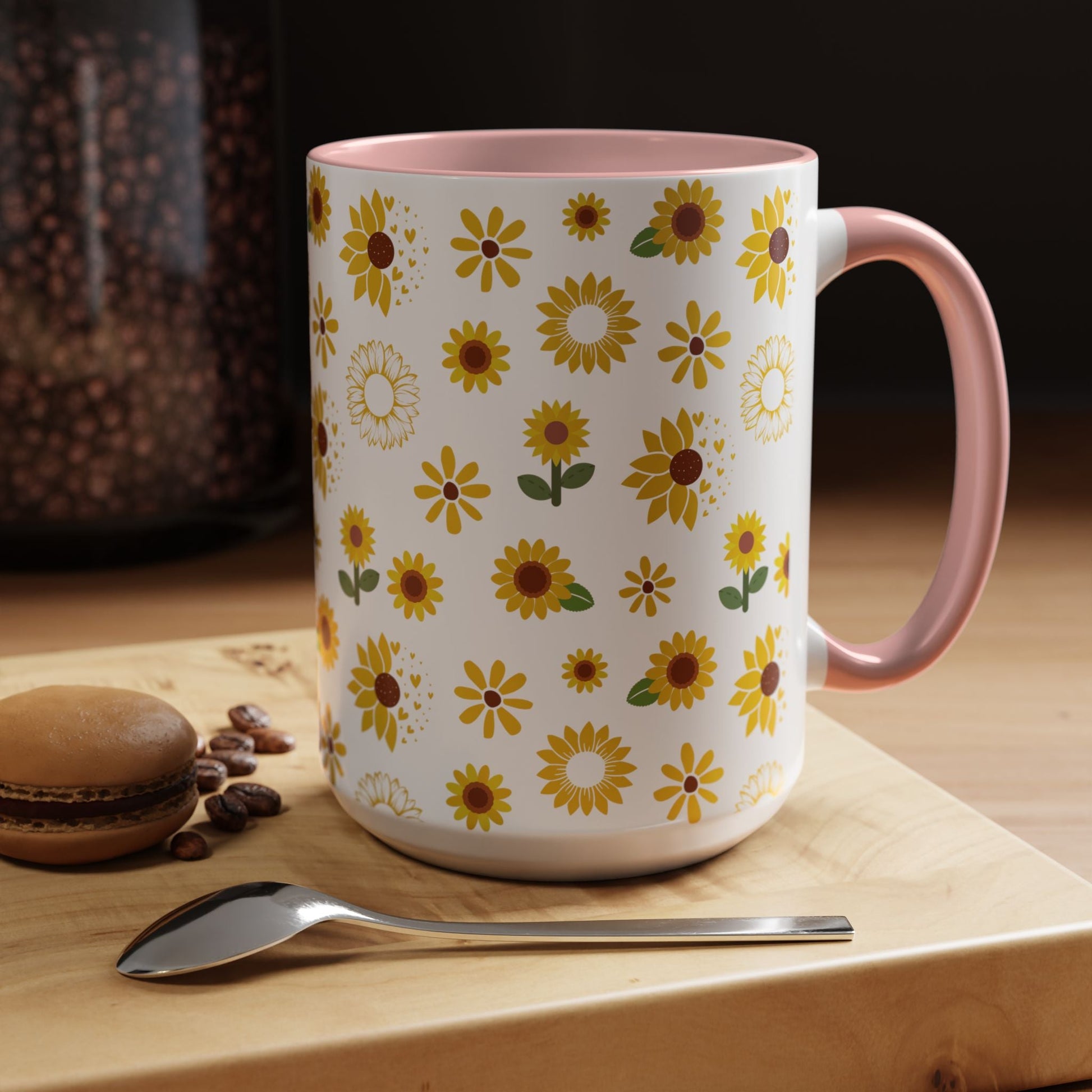 Sunflower Burst Accent Mug Pretty Yellow Ceramic Coffee Cup Summer Flower Tea Mug Floral Sunny Spring Tea Cup - Mug - Kristine Celestine