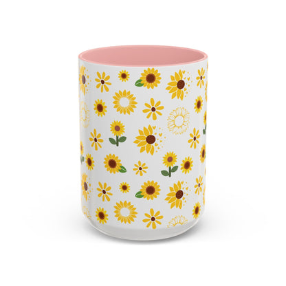 Sunflower Burst Accent Mug Pretty Yellow Ceramic Coffee Cup Summer Flower Tea Mug Floral Sunny Spring Tea Cup - Mug - Kristine Celestine